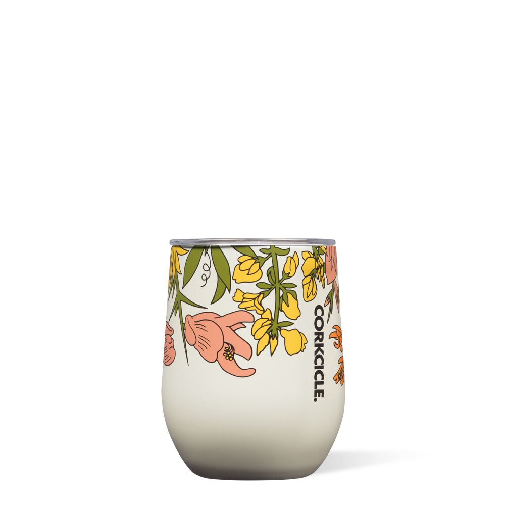 Corkcicle 12oz Floral Stemless Blanche | PXN-90072836