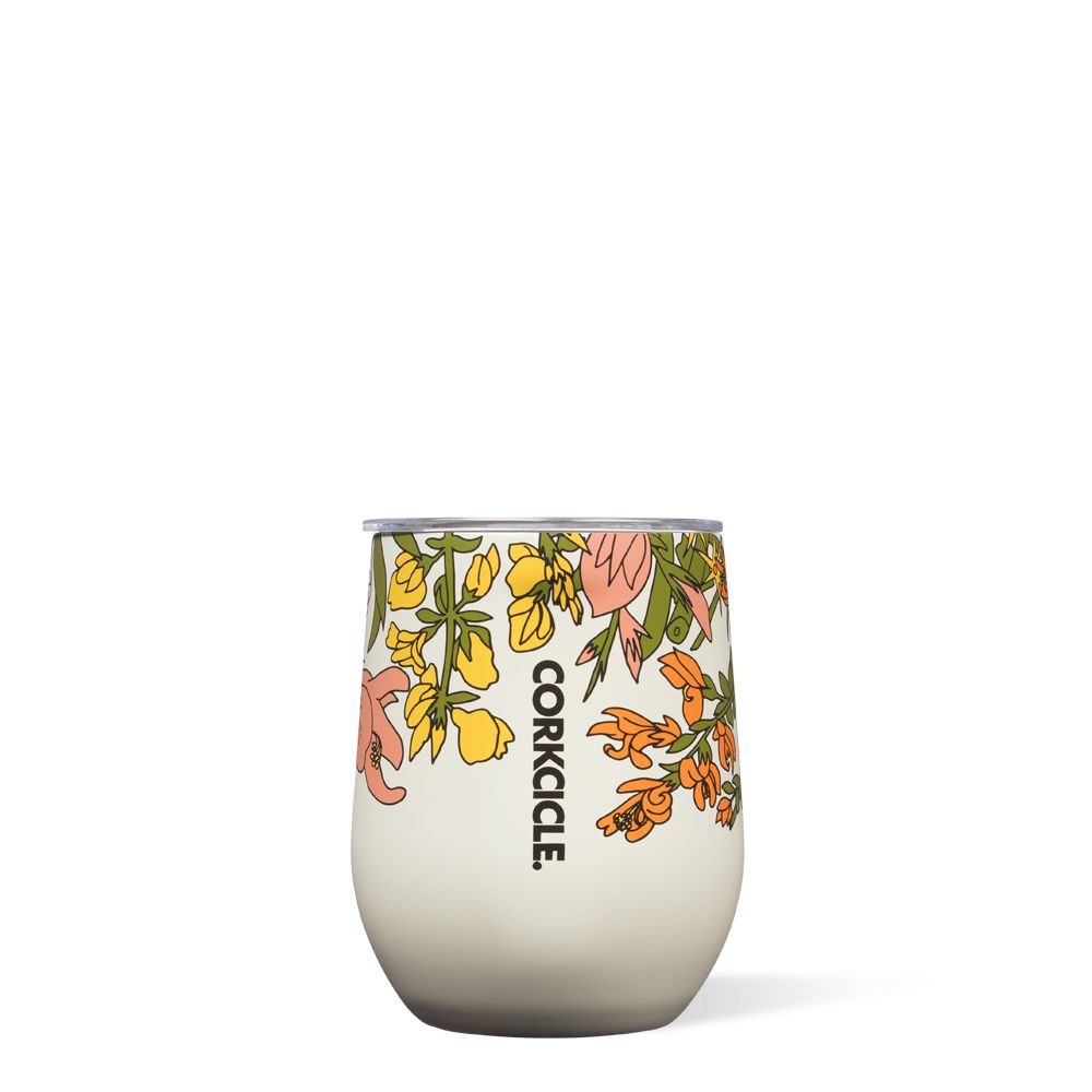 Corkcicle 12oz Floral Stemless Blanche | PXN-90072836