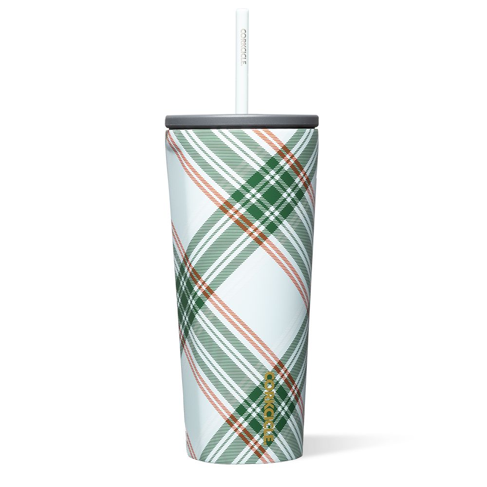 Corkcicle 24oz Holiday Cold Cup Insulated Tumbler With Straw Peppermint Plaid | SOP-31051424