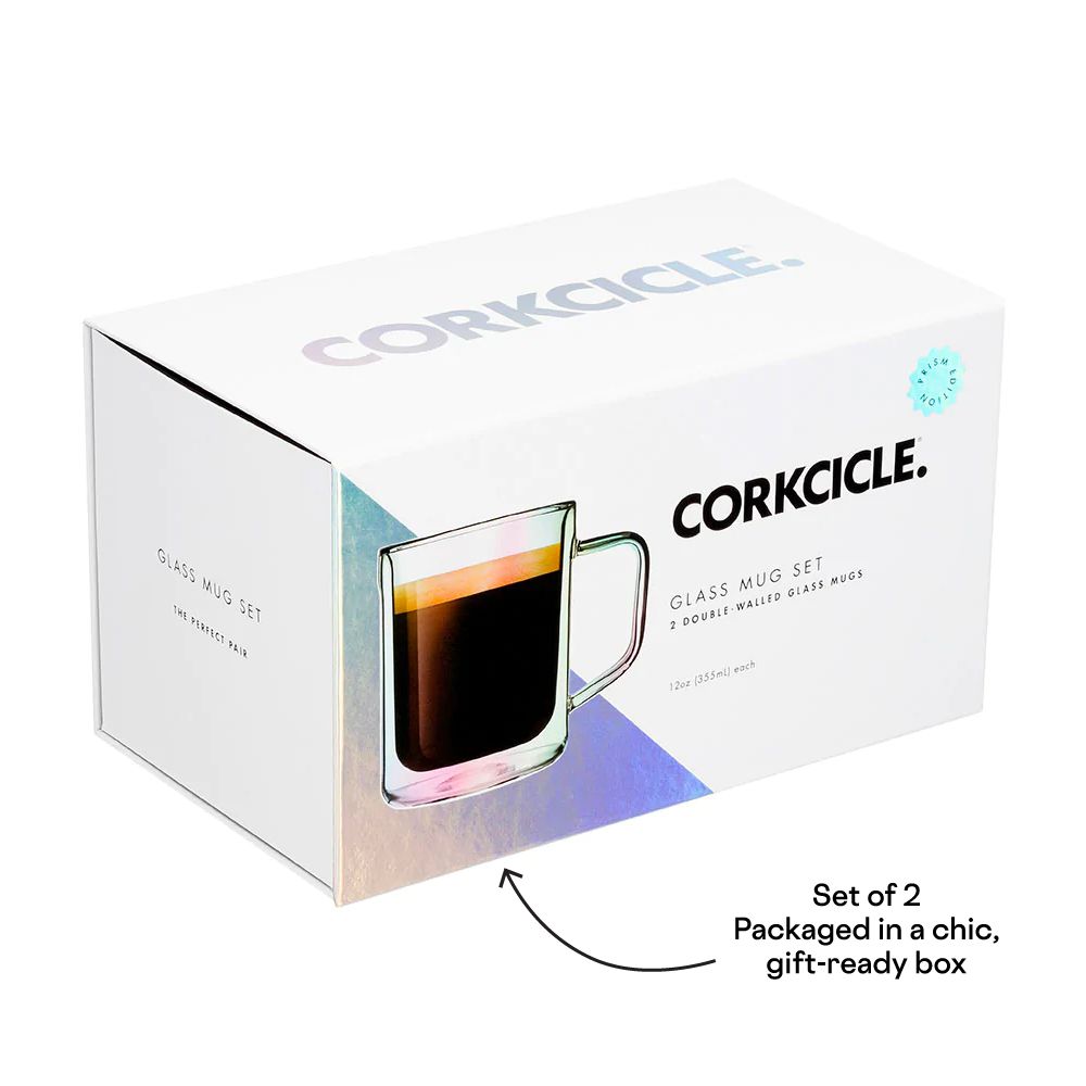 Corkcicle 12oz Mug Glass Set (2) Glass Coffee Mugs Prism | DZM-85080709