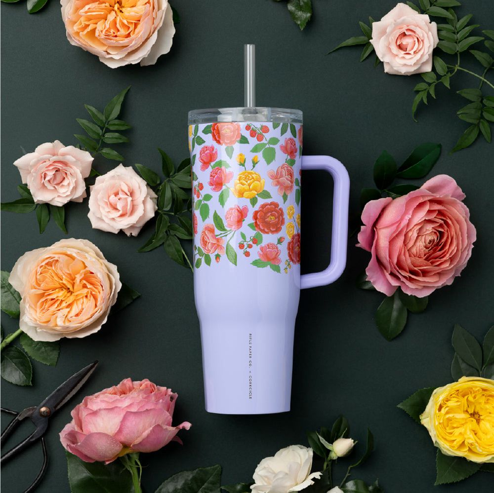 Corkcicle 40oz Rifle Paper Co. Cruiser Insulated Tumbler With Handle Roses | FGN-72575177